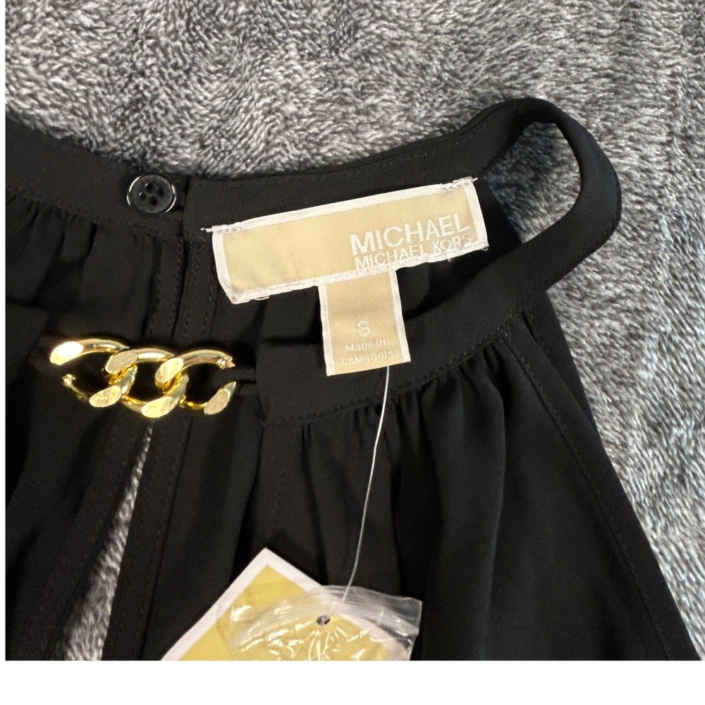Michael Kors Black Gold Chain Keyhole Sleeveless Blouse Top Size S - Picture 4 of 8